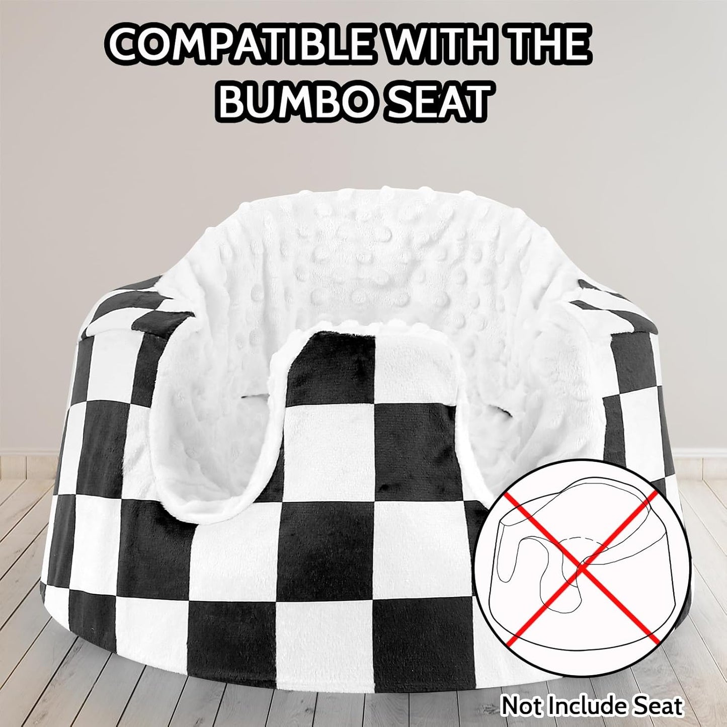 DILIMI Minky Seat Cover Compatible with Bumbo Seat, Removable Ultra Soft Comfortable Warm Seat Slipcover for Baby Girl and Boy, Black Checkered