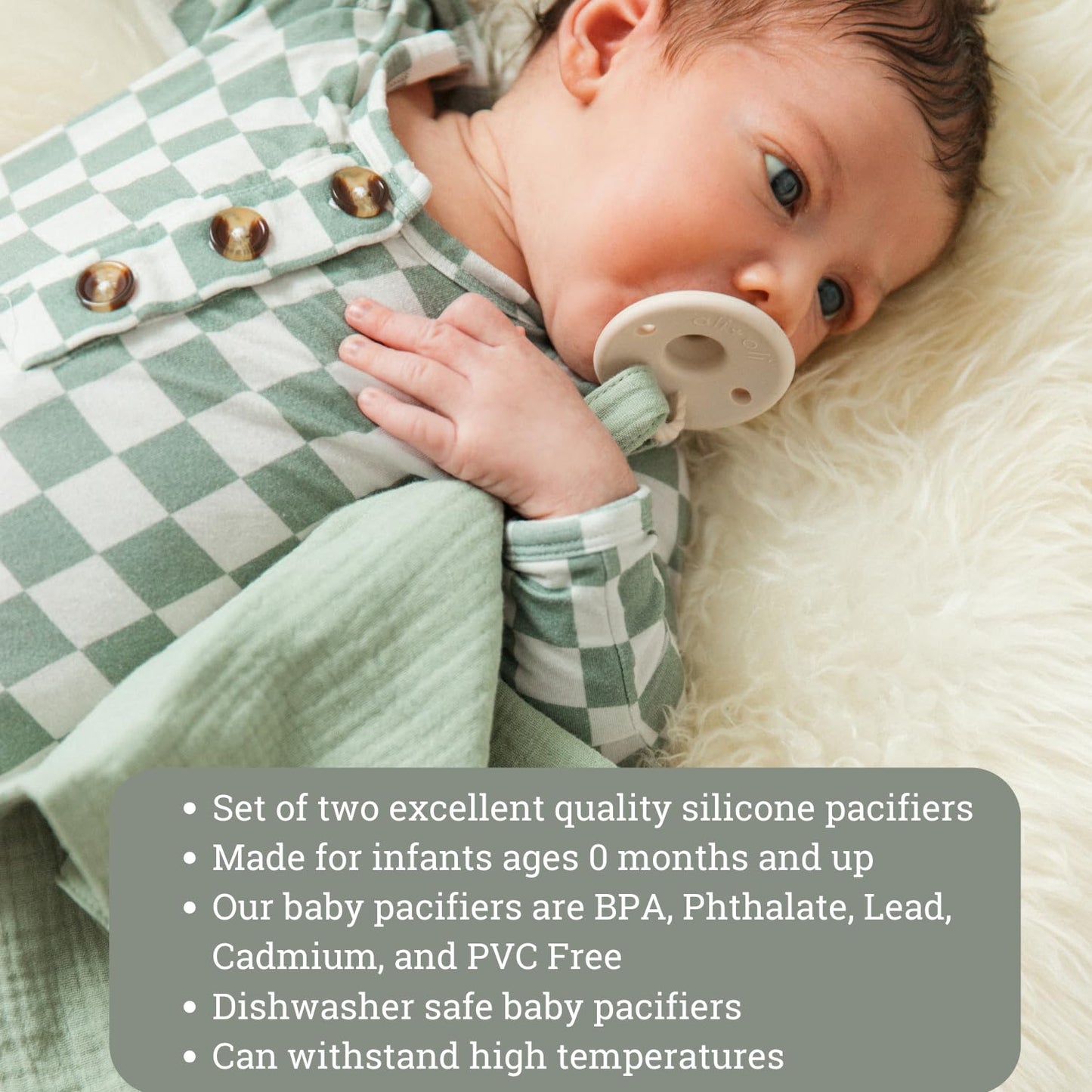 Ali+Oli Pacifier for Baby (2-pk) Set Original Round (Oat-Coco) Concaved Shield Newborn Pacifiers, BPA-Free Silicone Baby Pacifier Set, Baby Binkies, Chupones para Bebes