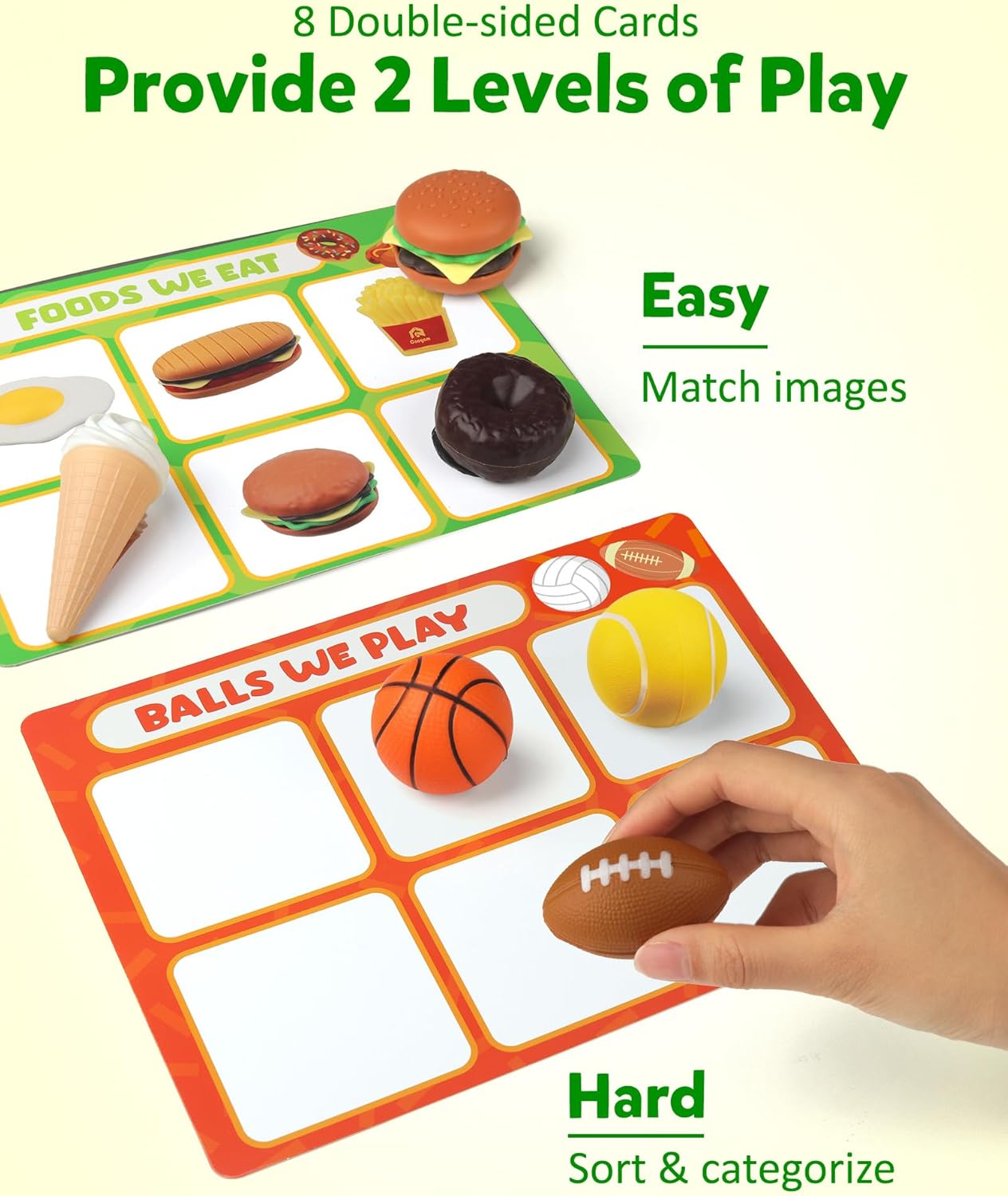 Coogam Sorting Toy for Toddlers, Animals Dinosaurs Fruits Vehicles Foods Fishes Balls Farm Playset, Fine Motor Montessori Game Preschool Educational Learning Gift for Year Old Kids