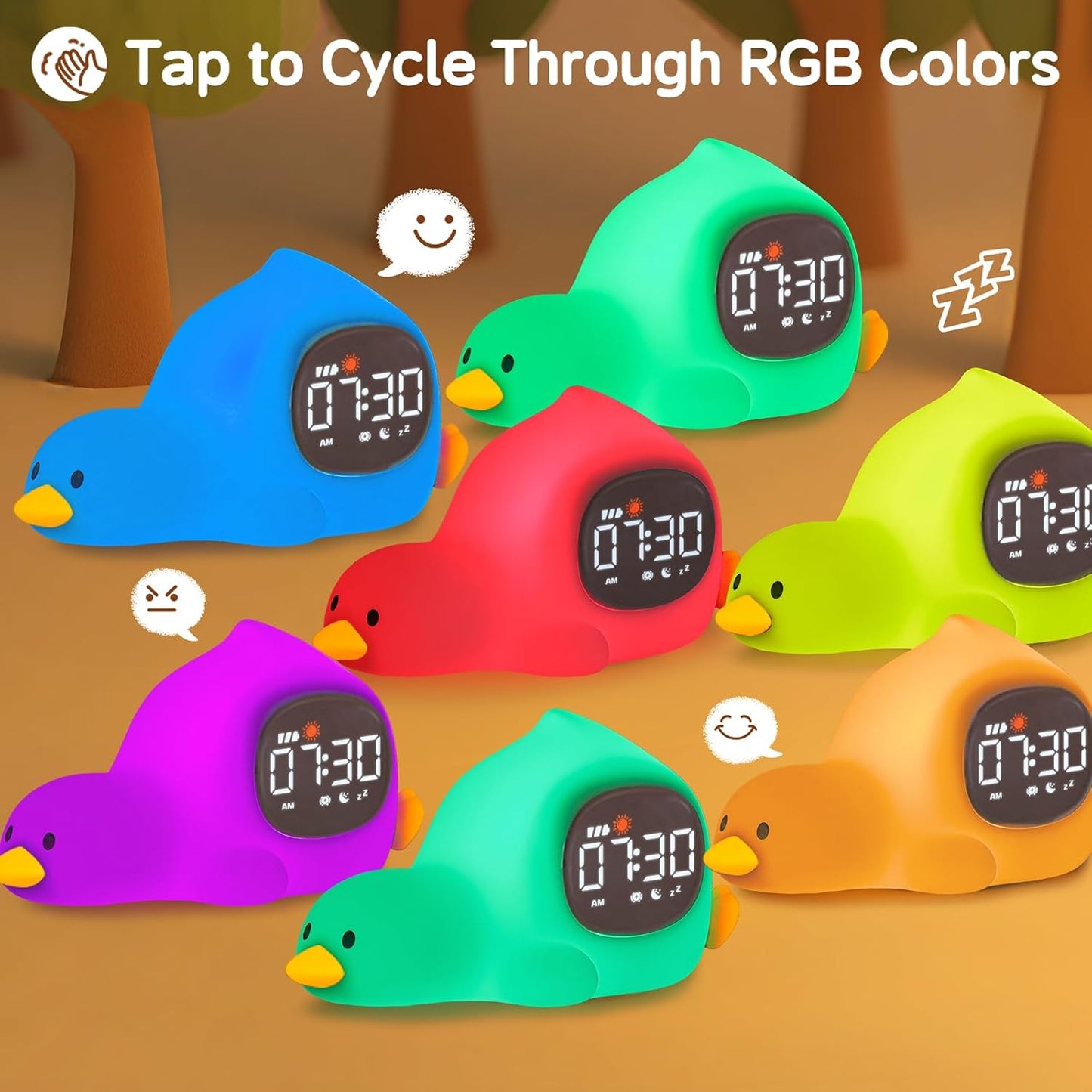 Yiliaw Alarm Clock for Kids with Night Light, Sleep Training Clock Time to Wake Clock, Rechargeable Silicone Light for Bedroom, Perfect Sleep Companion for Boys Girls, Laying Duck