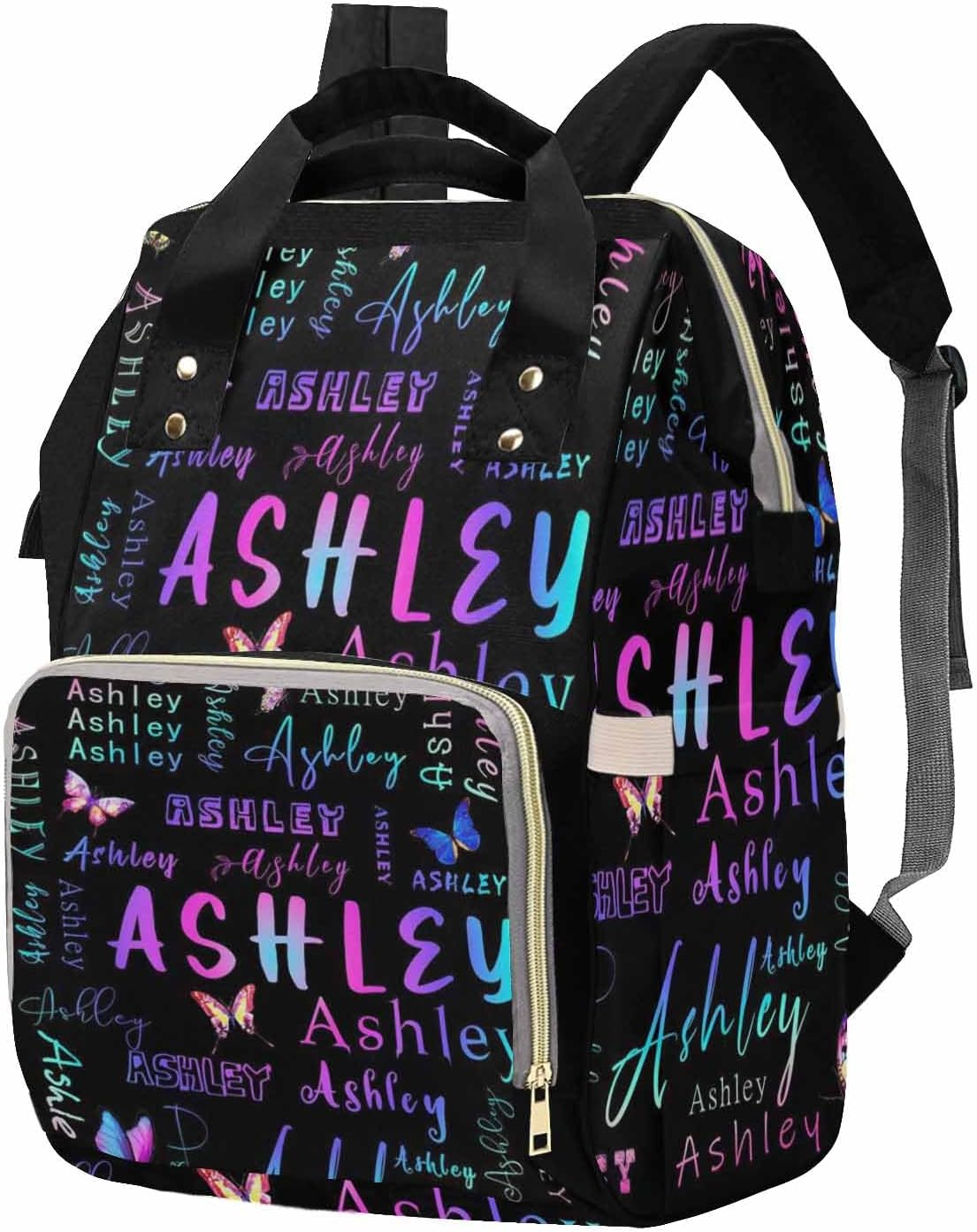 Customize Diaper Bag Large Capacity All-In-One Bags Casual Daypack Custom Diaper Bag with Name Personalized Nappy Bag for Holiday Travel, Colorful Butterfly