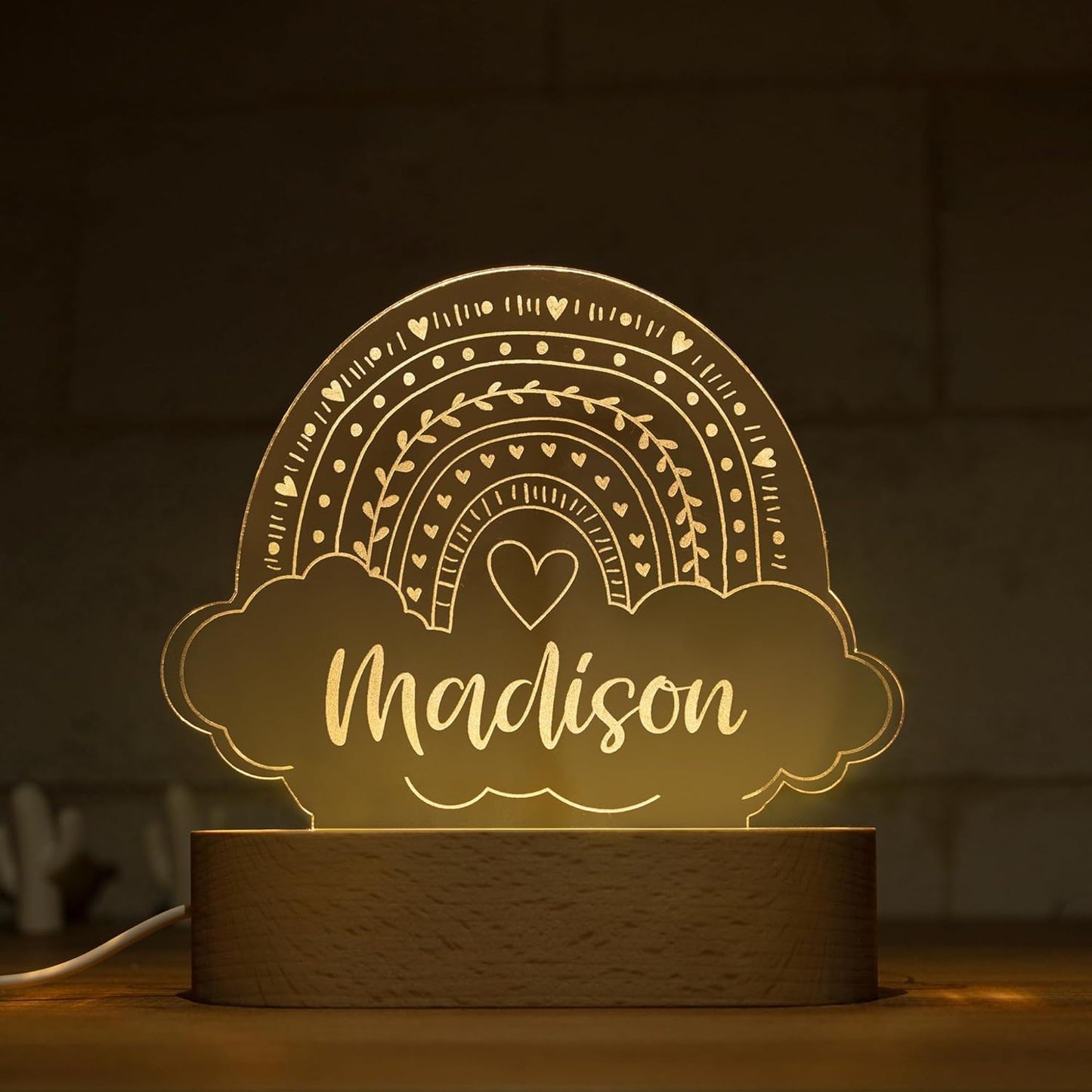 Night Light for Kids Room Personalized, Nursery Room Decor, Custom W/Name, Bedside Lamp, Birthday Gifts for Boys and Girls, Rainbow