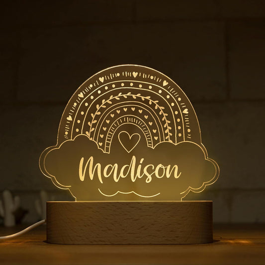 Night Light for Kids Room Personalized, Nursery Room Decor, Custom W/Name, Bedside Lamp, Birthday Gifts for Boys and Girls, Rainbow