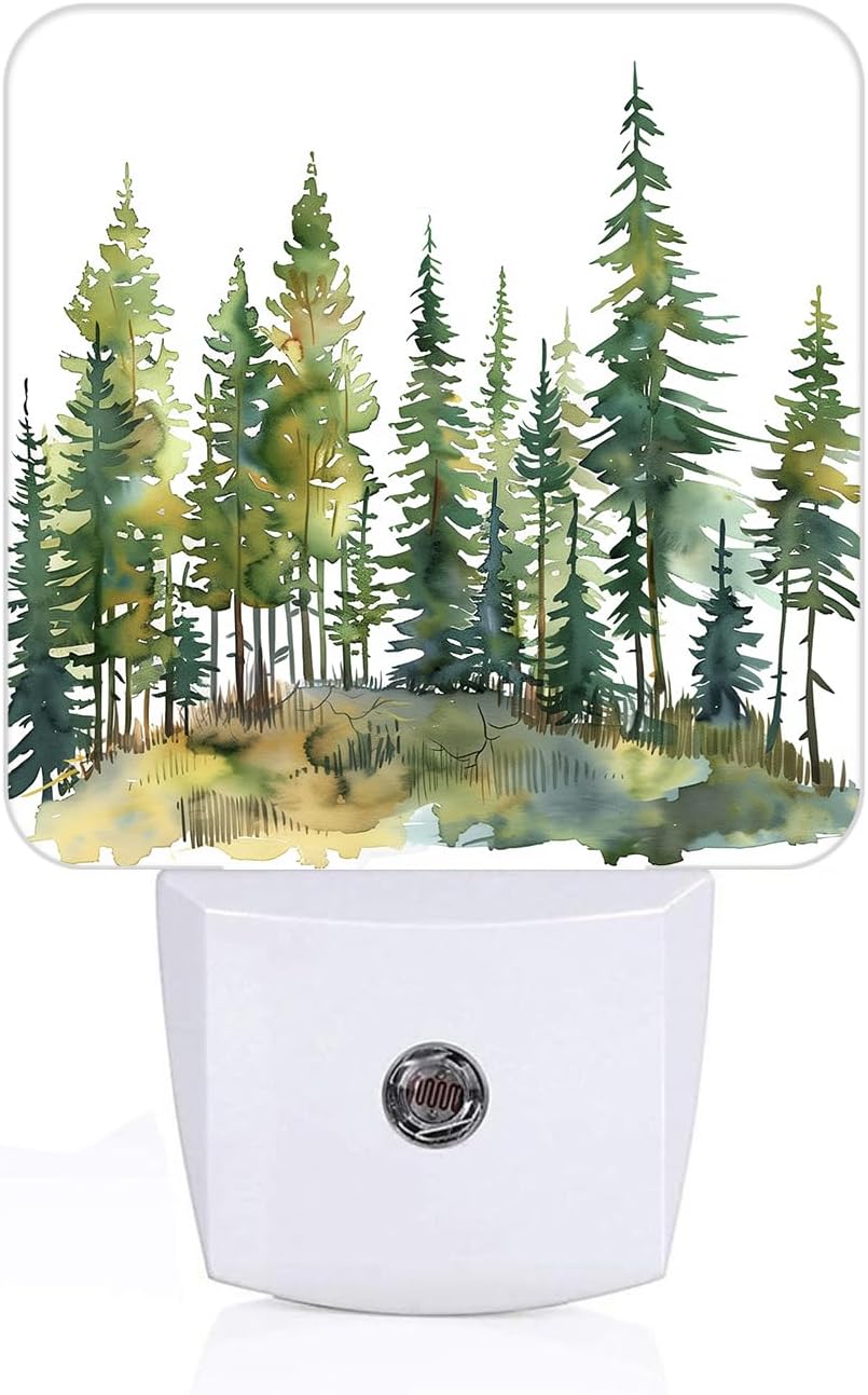 Watercolor Forest Night Light,Plug Into Wall Decor for Stairway,Hallway,Kitchen,Dusk to Dawn Sensor Nightlights for Boys/Girls/Women/Men Room Gifts