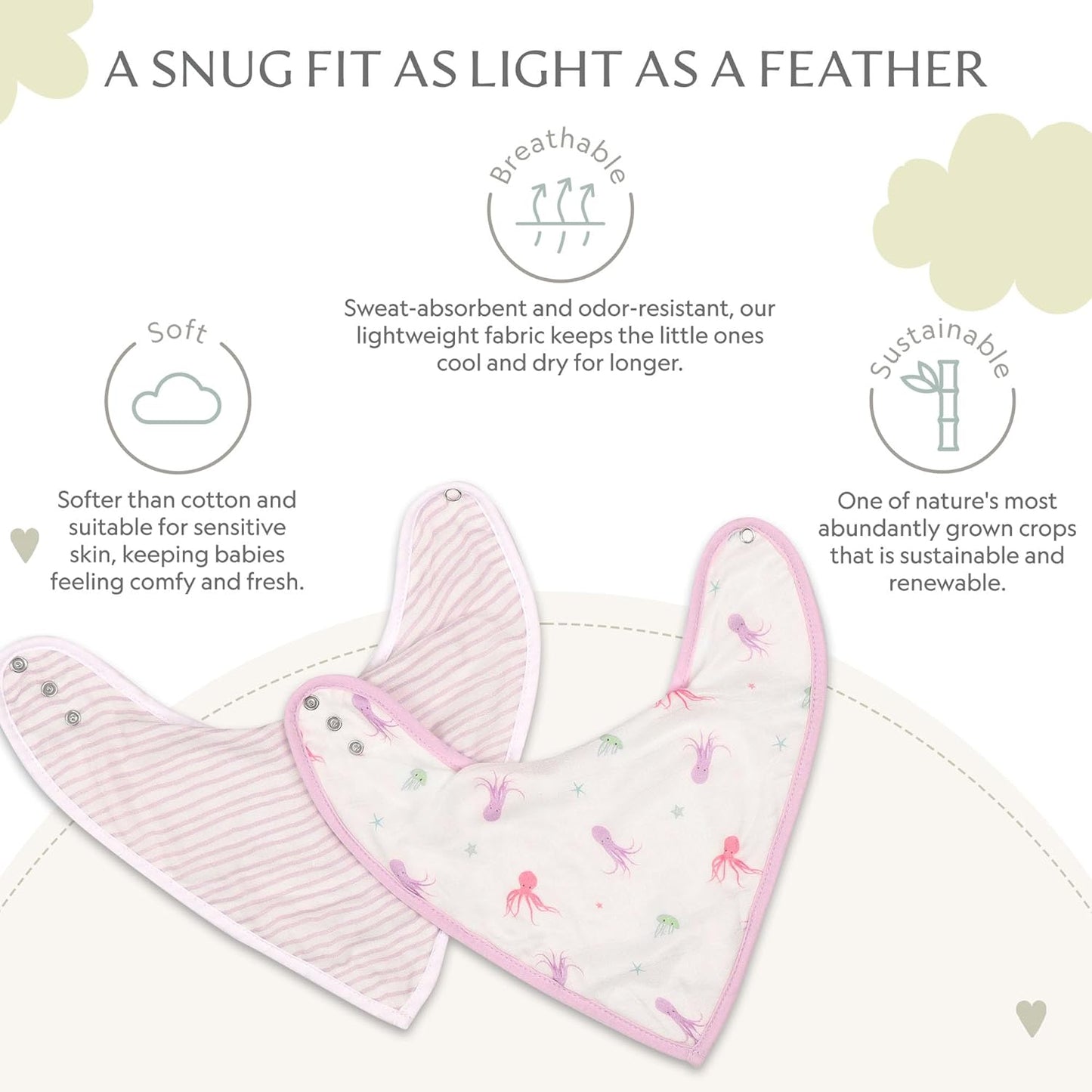 Bamboo Little Baby Bibs (Pack of 2) - Bibs with Adjustable Snaps- Absorbent Terry Backing