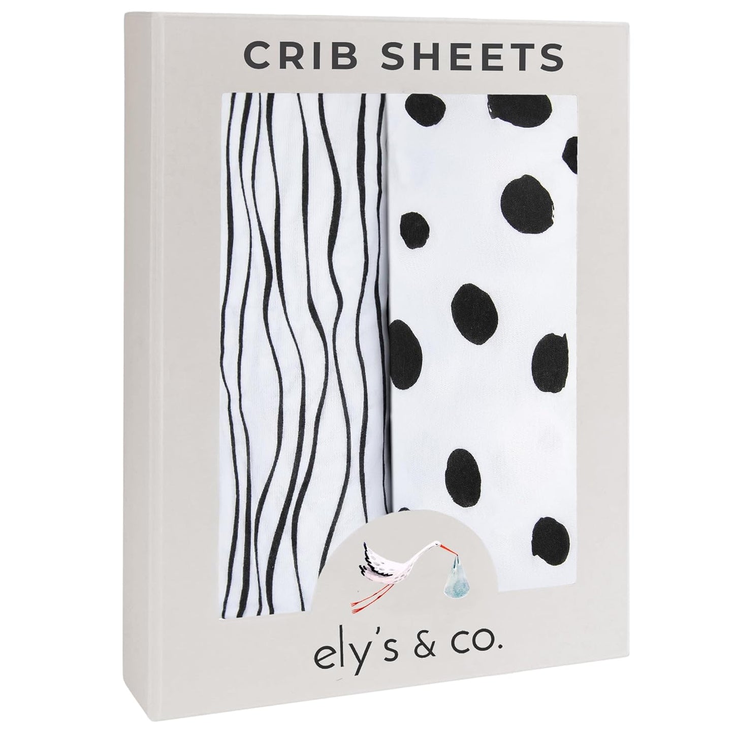 Crib Sheet Set | Toddler Sheet Set 2 Pack 100% Jersey Cotton Black and White Abstract Stripes and Dots