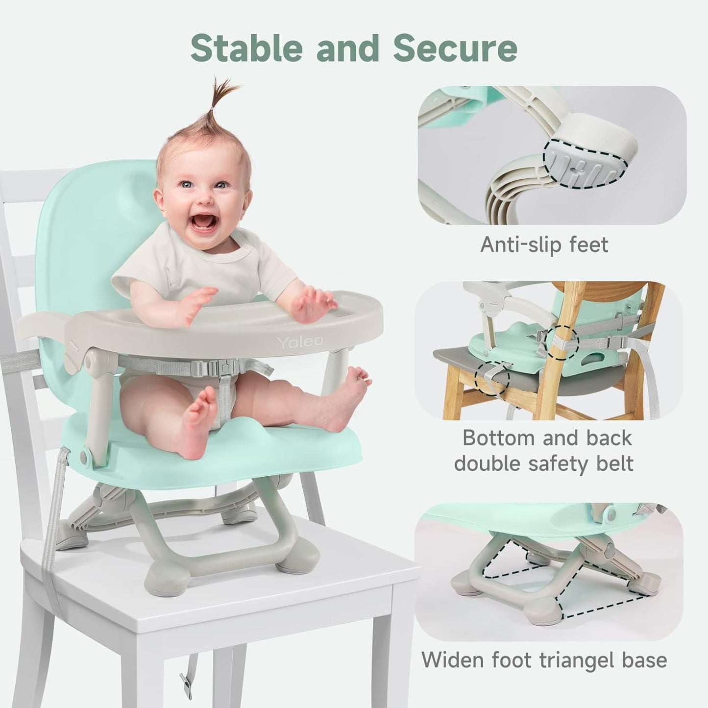 YOLEO Baby High Chair Booster Seat for Dining Table, Adjustable Height Travel Foldable High Chairs with Tray