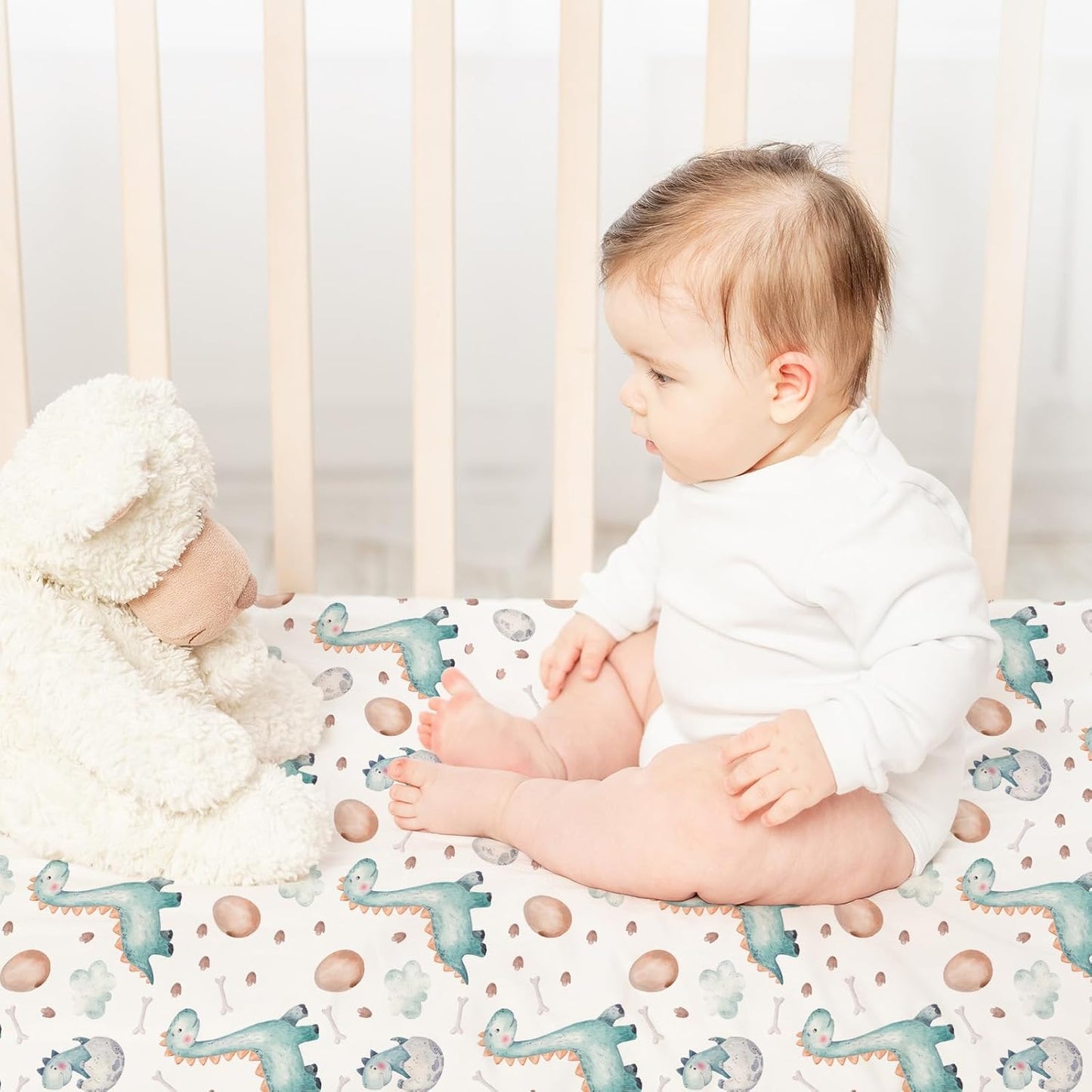 Nap Mat Sheet 47"x24", 3 Pack Dinosaur Baby Crib Sheets Fitted Elastic Corners, Preschool Day Care Rest Mat Cover, Soft Breathable - Compatible with Regalo My Cot, Joovy Travel Cot