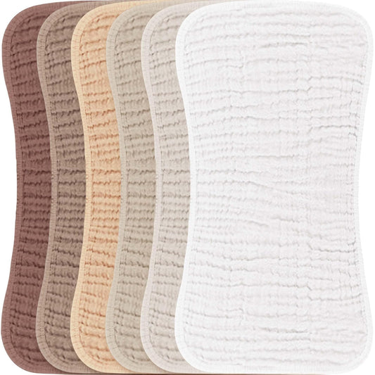 Konssy Muslin Baby Burp Cloths Sets for Unisex- 6 Pack Large 100% Cotton Burping Clothes for Newborn, Baby Girls and Boys