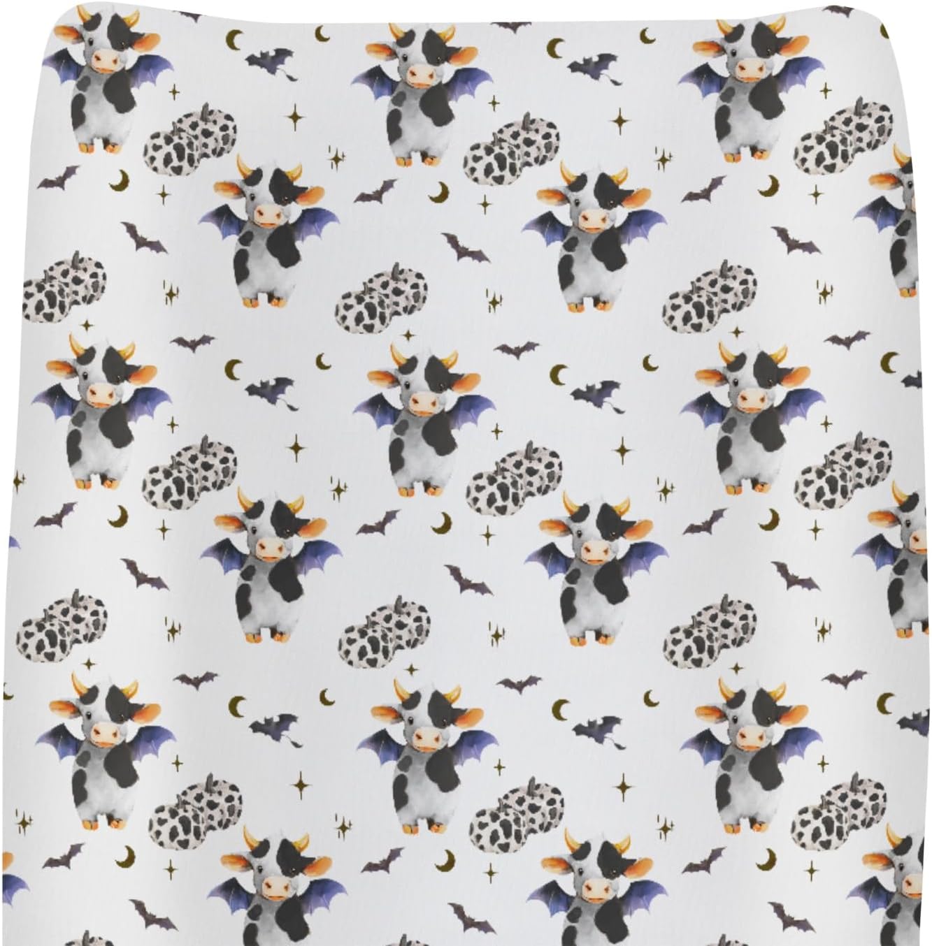 Halloween Cow Bats Pumpkins Baby Changing Pad Covers for Boy Girl Cute Cows Moon Stars Fitted Change Table Pad Covers Mats Spooky Farm Animal Soft Diaper Change Table Cover Sheets 32''×16''