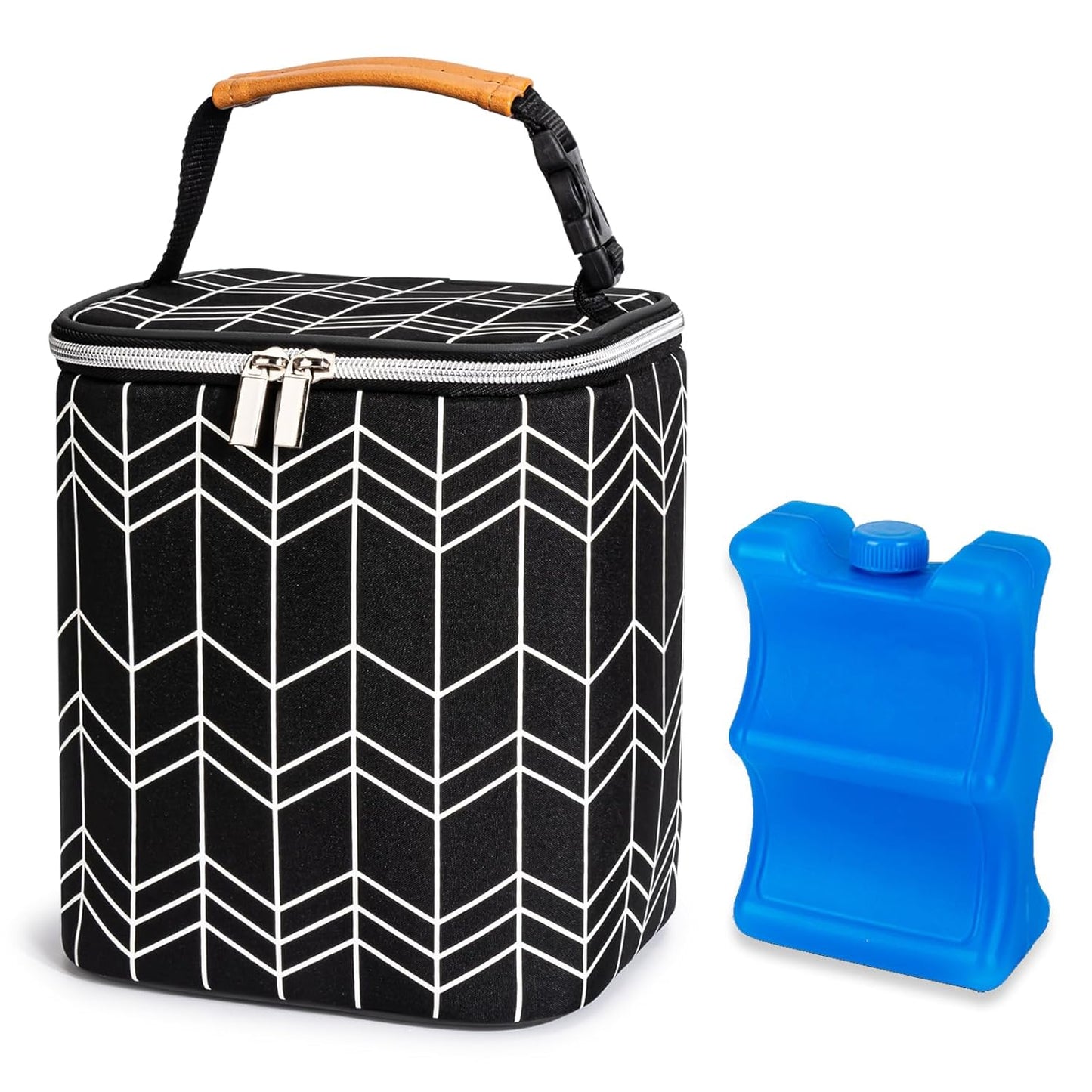 BreastMilk Cooler Bag with Ice Pack Fits 4 Baby Bottles Up to 9 Ounce, Baby Bottle Bag Fits for Nursing Mom Daycare, Black