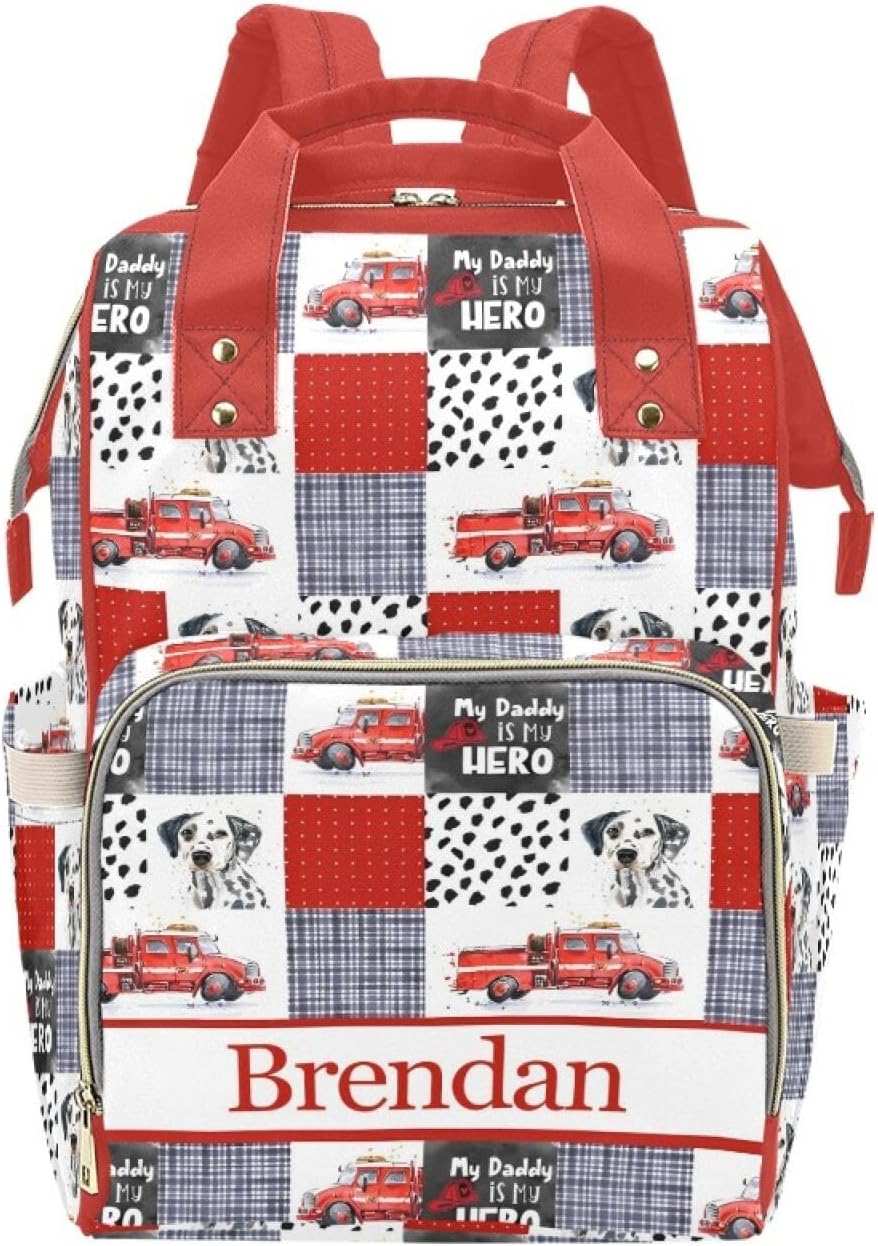 Fire Truck Personalized Diaper Bag with Custom Name – Custom Baby Tote Backpack for Mom, Unique Gift for New Parents, Baby Shower Essentials