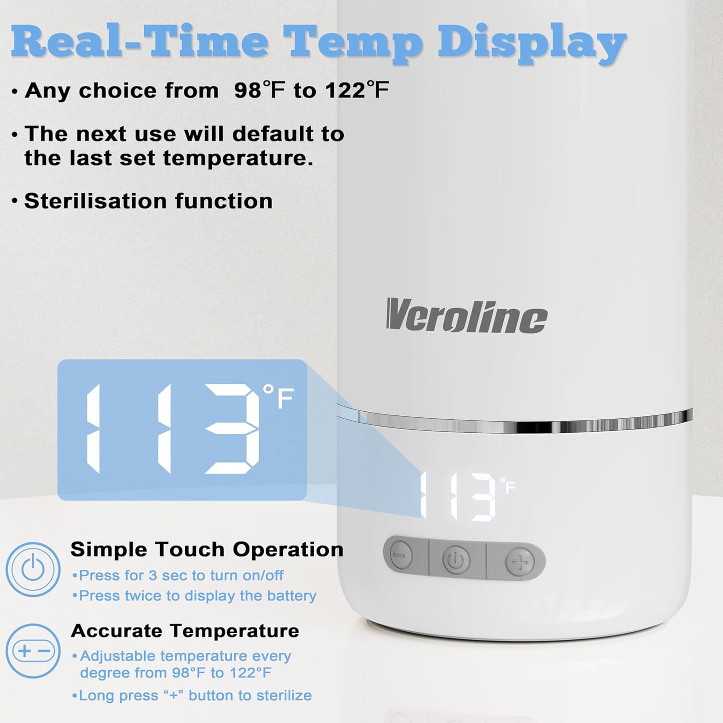 Portable Bottle Warmer, 17 Oz Travel Bottle Warmer with Super Fast Charging, Rechargeable Baby Bottle Warmer with Adjustable Temp & Keep Warm for Formula, Cordless Water Warmer Outdoor