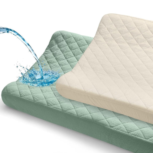 Unicorn Castle Waterproof Changing Pad Cover Muslin Changing Table Pad Cover 2 Pack Quilting for 32"x16" Baby Changing Pad Sheets Girls Boys,Green White