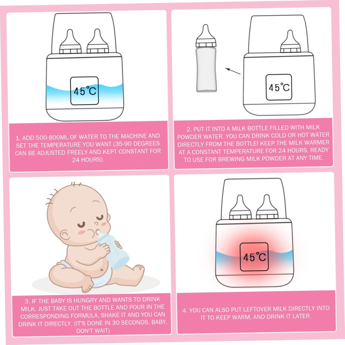 Baby Bottle Warmer ＆ Steriliser Temperature Adjustable Portable Bottle Warmer Remote Control Baby Food Heater with LCD Display for Breastmilk or Formula, Style 2