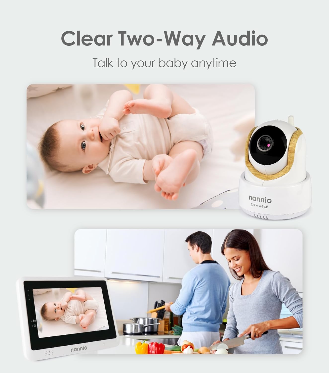 nannio-Connect 5'' Touchscreen Smart Baby Monitor, HD WiFi Camera, Clear Night Vision, Temp. Sensor, Fully Remote Pan Tilt Zoom, 2-Way Audio, Free Smart Phone App, Works with iOS, Android, Ideal Gift