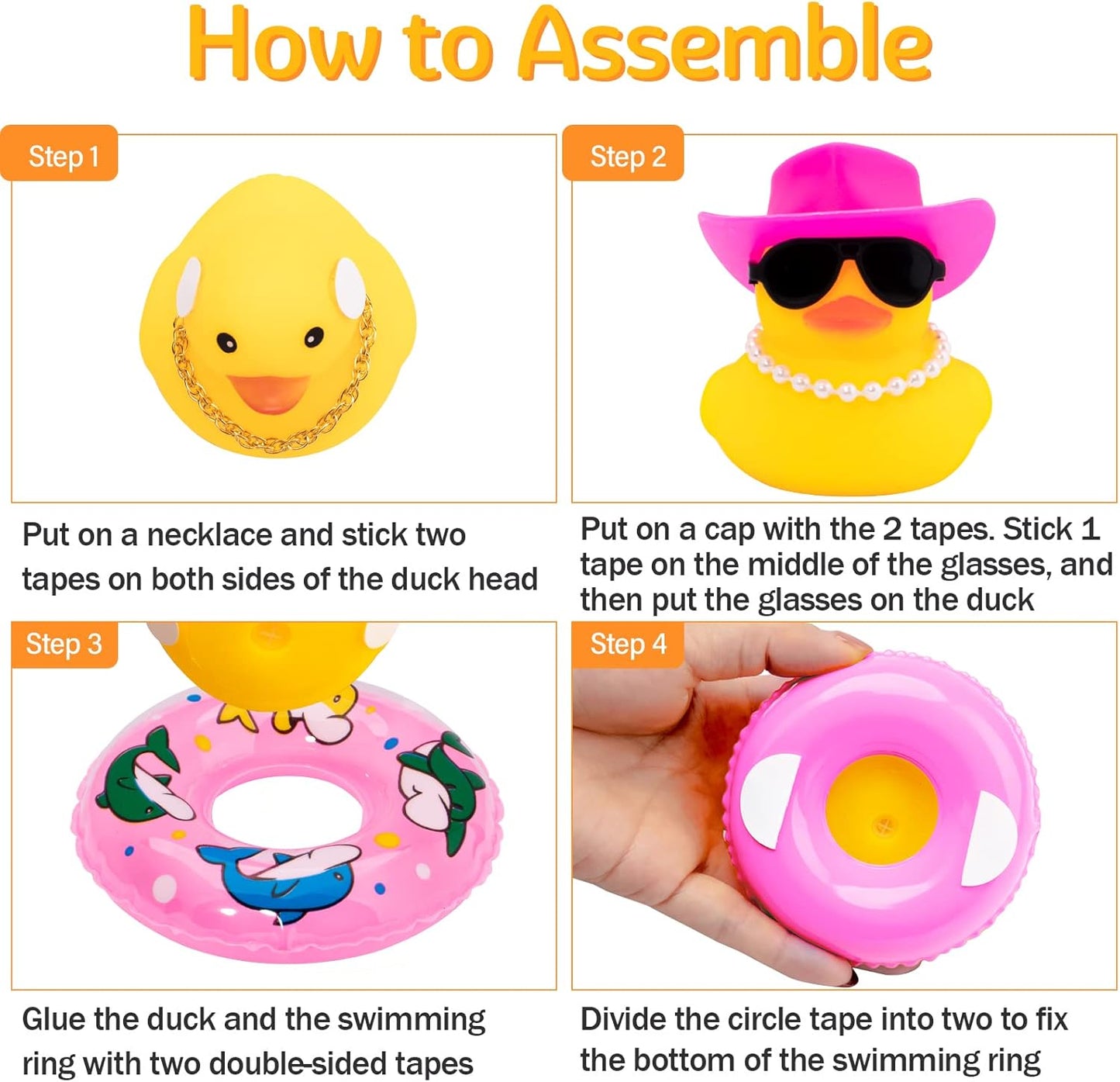 wonuu Car Rubber Duck, Yellow Duck Decoration Dashboard with Sun Hat Swim Ring Necklace Sunglasses for Car Dashboard Decorations, Black Cowboy Hat-Transparent