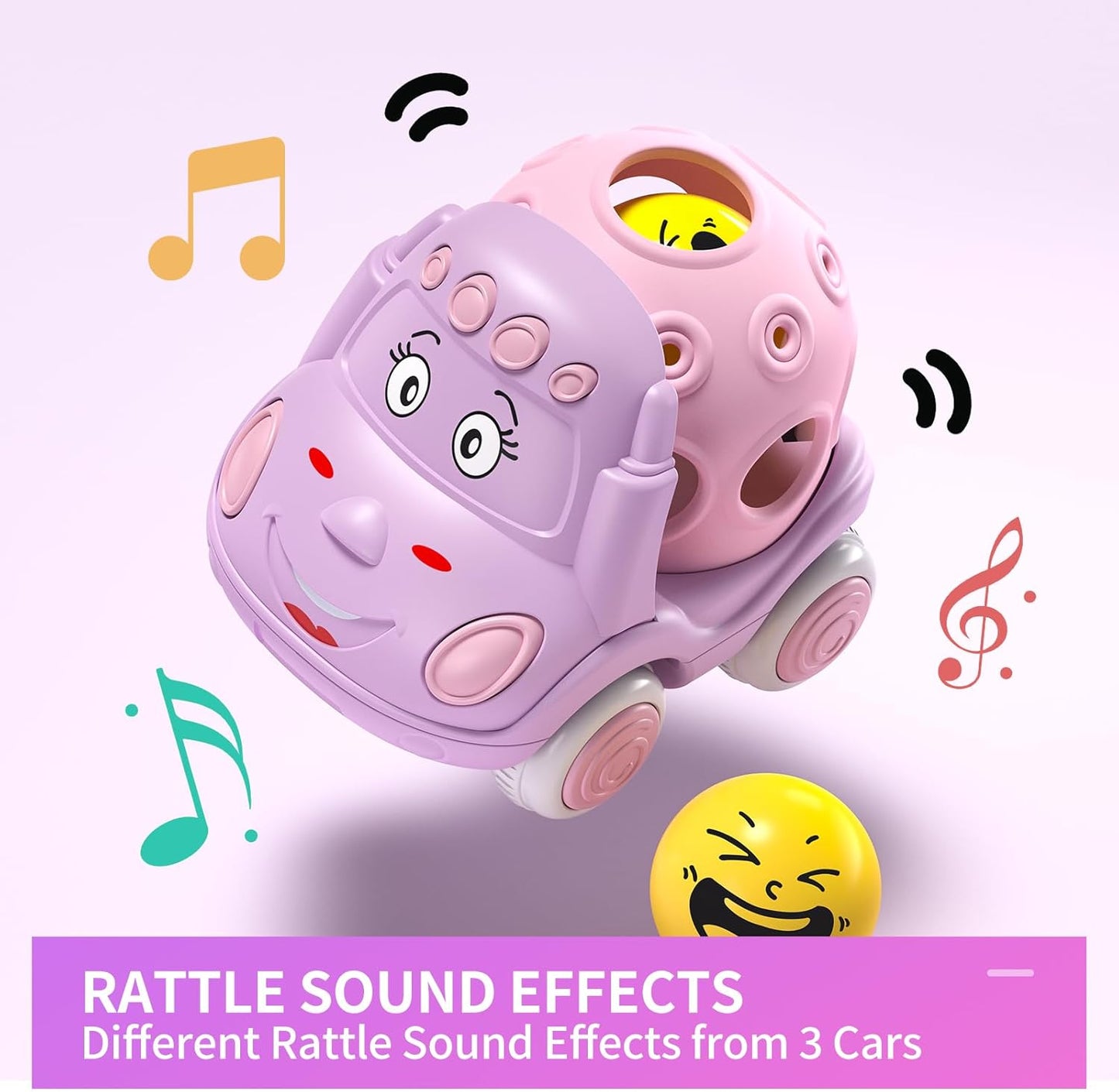 Pink Toys Cars for Toddler Girls, Push N Go Friction Car Toys Rattle Truck for Toddlers, Birthday for 3 + Year Old Girl