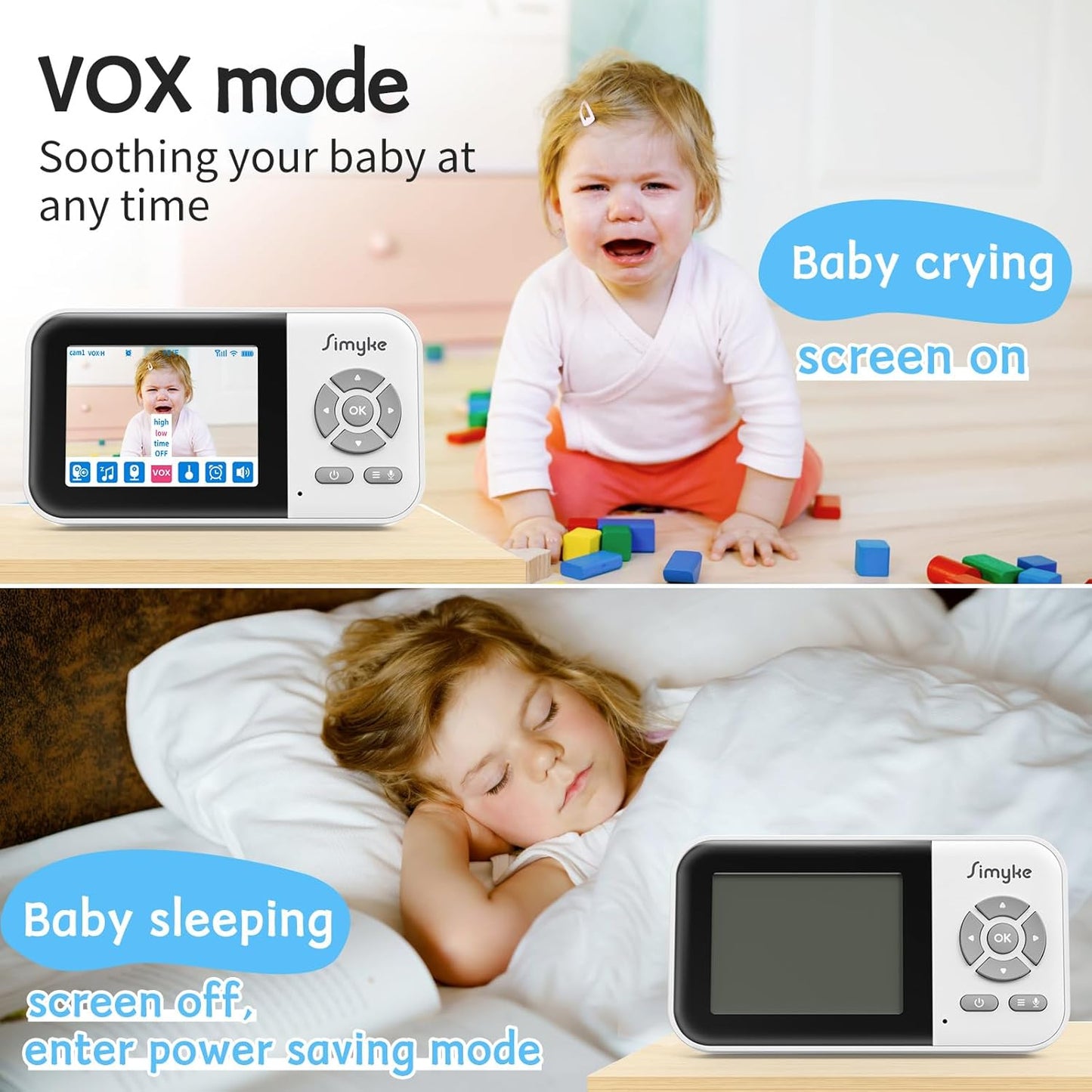 Video Baby Monitor with Camera No WiFi 1200ft Long Range, 2.8" Plug & Play Diaplay, Auto Night Vision, 5 Lullabies Portable Baby Sound Monitor, Baby Room Use, for Baby/Elderly