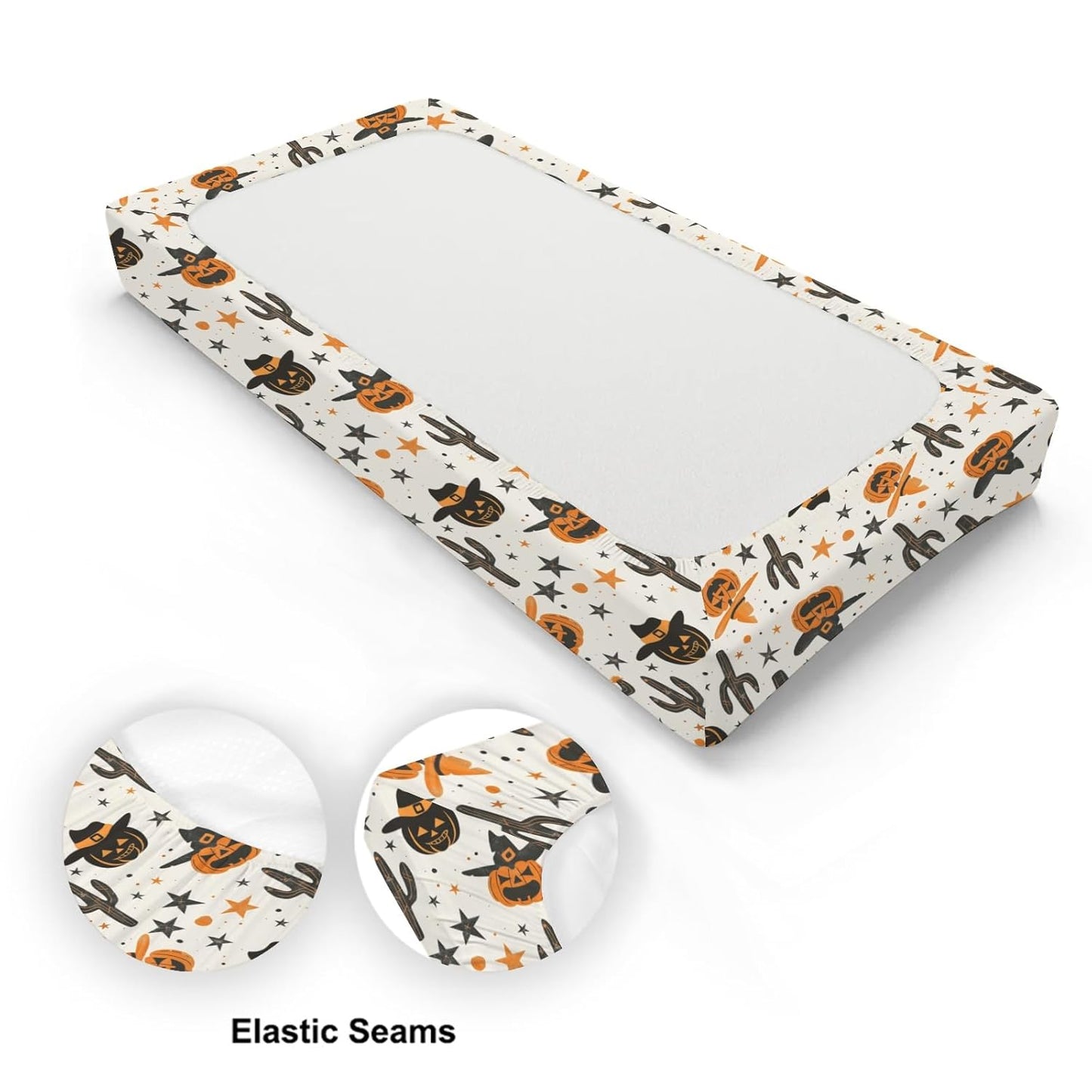 Western Halloween Pumpkins Cactus Hats Stars Baby Changing Pad Cover, Unisex Fall Winter Holiday Nursery Diaper Changing Table Pad Mat Sheet for Boys Girls-16x32