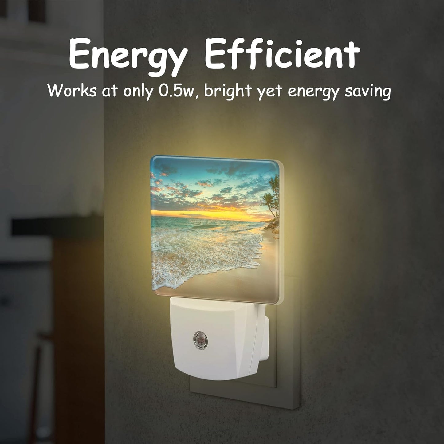 Sunrise on Tropical Beach Plug Night Light,Coconut Trees Night Light Lamp Auto Sensor Energy Efficient Dusk to Dawn Lights for Girls Boys Women Room Decor,Hallway,Kitchen,Bathroom,Nursery,Stairs