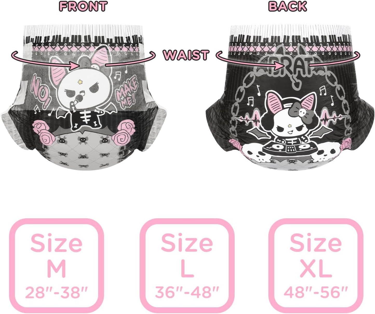 Littleforbig Ultra Absorbent 7000 mL Adult Printed Diaper 10 Pieces - Goth Brat (X-Large 48"-56")