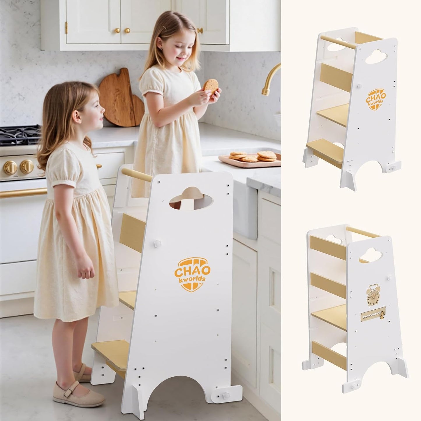 Toddler Tower 3-in-1 Multifunctional Kitchen Stool Helper, Adjustable Height ，Highchair