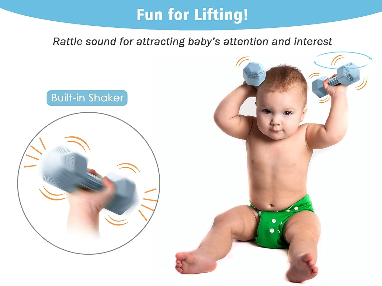 Giftty Baby Dumbbell Infant Rattle Silicone Teething Toy Teether Infants Toddler Sensory Toy Exercises Weight - Made of 100% Food-Grade Silicone, Safe for Baby Boys and Girls (1pcs 4.8oz - Blue)