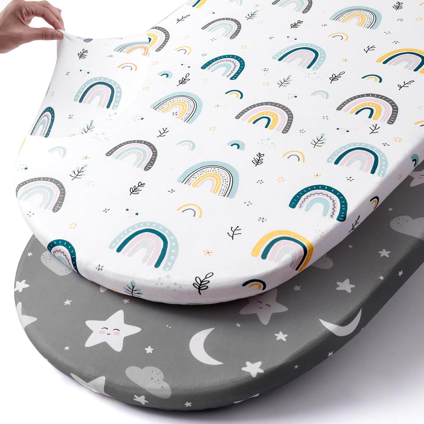 Stretch Fitted Bassinet Sheet Set BROLEX 2 Pack Cradle Sheets for Bassinet Pad/Mattress,Unisex Boys Girls,Ultra Soft,Rainbow Stars