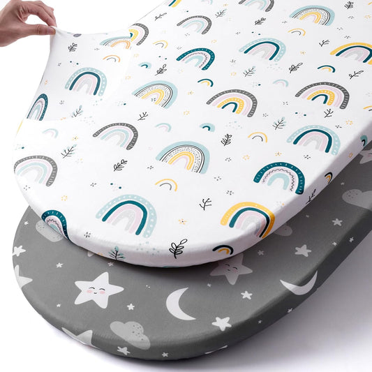 Stretch Fitted Bassinet Sheet Set BROLEX 2 Pack Cradle Sheets for Bassinet Pad/Mattress,Unisex Boys Girls,Ultra Soft,Rainbow Stars