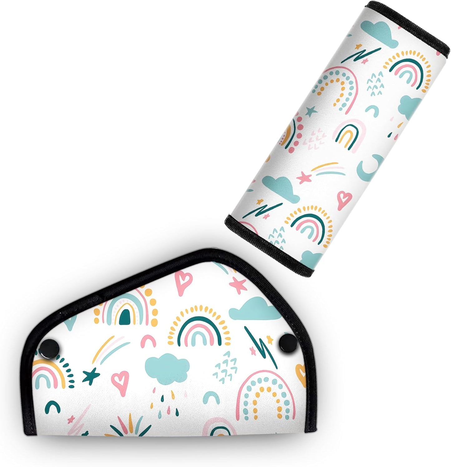 Kid'S Seat Belt Cover Pad, Neck & Abdomen Cushion For Children- Soft And Breathable Straps Cover Support For Booster Seat, Strollers, And High Chairs | Hypoallergenic Travel Accessory, Rainbow