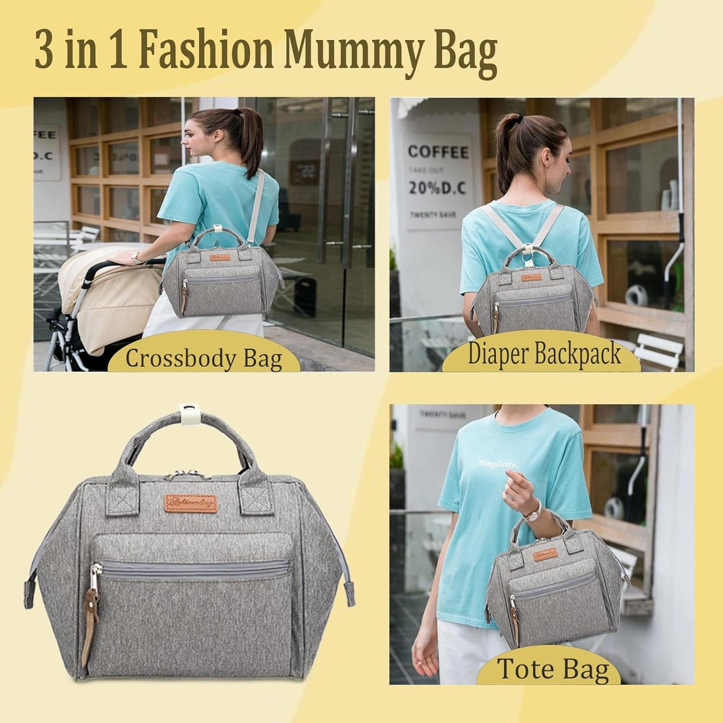 Small Diaper Bag-Mini Diaper Bag Backpack Crossbody Baby Diaper Tote Bag with Insulated Pocket(Grey)