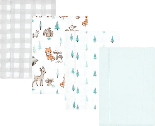 Luvable Friends Hudson Baby Flannel Burp Cloths 4pk, Forest Animal Friends