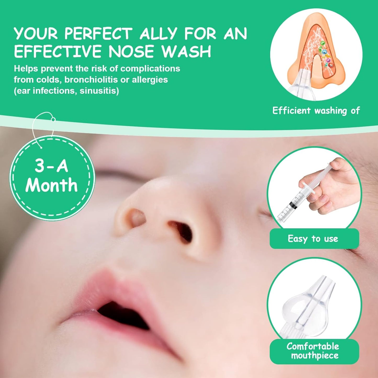 Baby Nasal Irrigator, 2PCS Nasal Syringe for Baby, Syringe Nasal Irrigator with Tweezers & Cleaning Brush, Baby Nasal Aspirator with Silicone Nasal Suction Tips Portable Baby Nasal Syringe