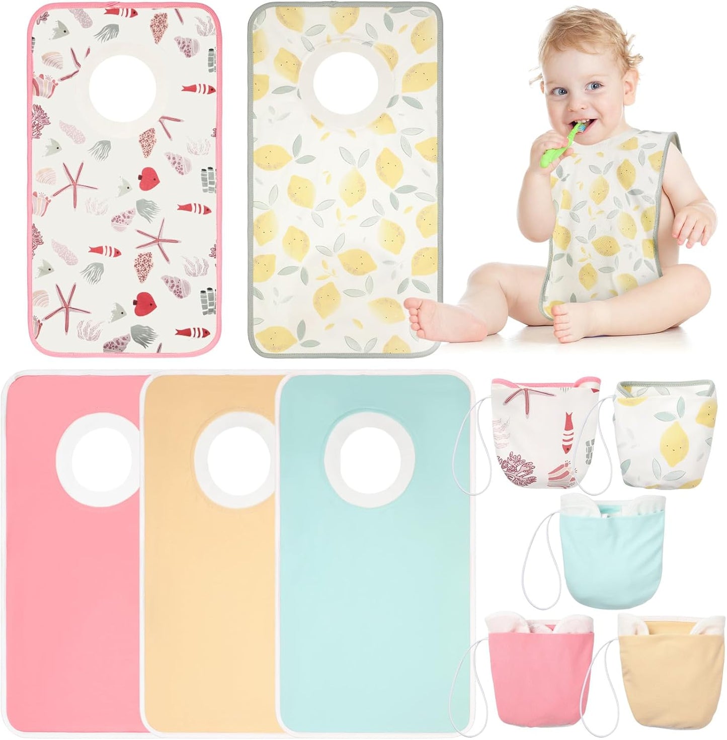 Newwiee 5 Pcs Large Towel Bib Toddler for Baby Toddler Cloth Bib Soft Pullover Baby Absorbent Full Coverage Drooling Feeding