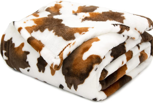 Small Blankets for Kids - Cute Soft Cow Print Fleece Throws, Brown & White Cozy Decor for Crib, Stroller, Car Seat, Couch - Lightweight Cozy Gifts for Boys Girls, Playroom Essentials 40"x50"
