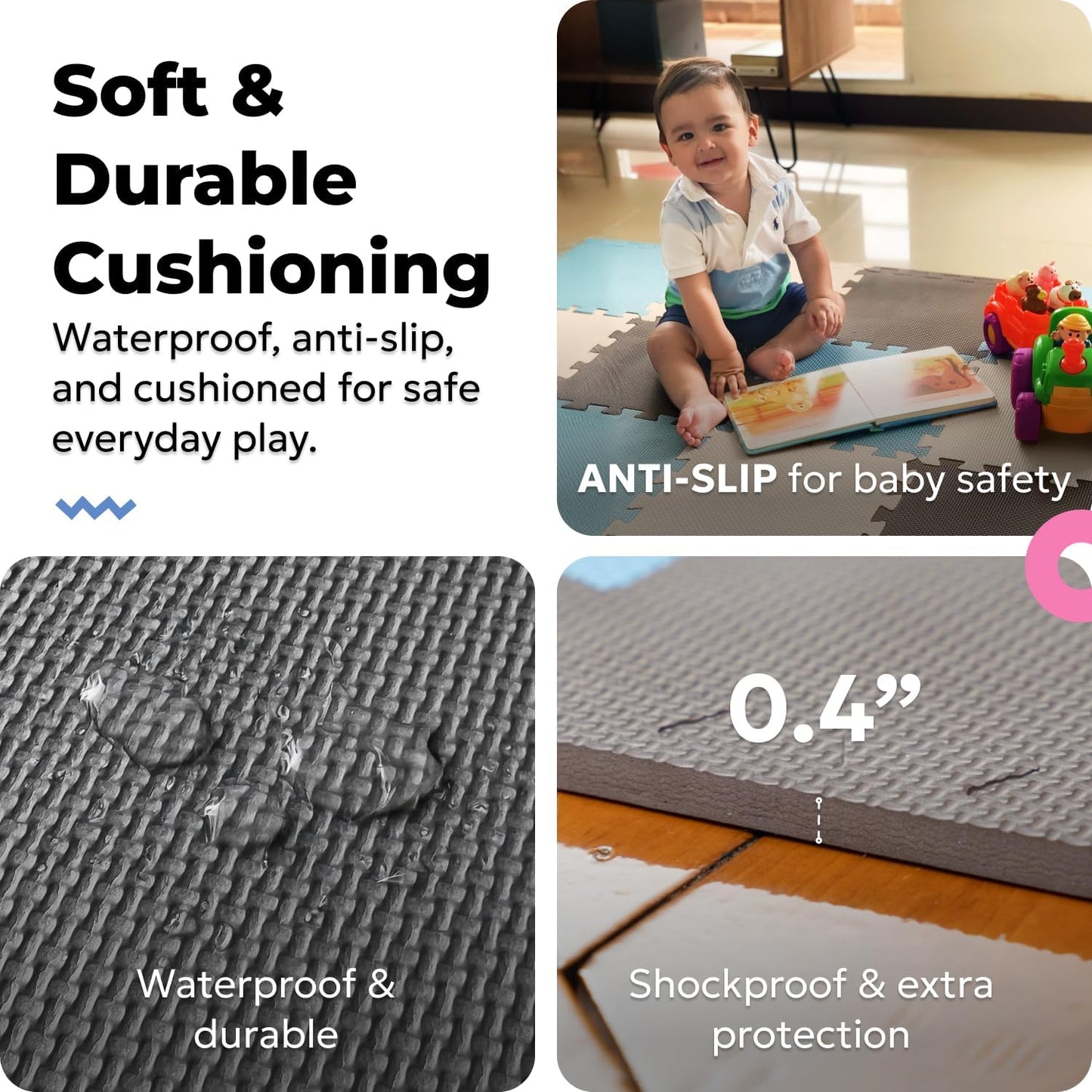 MioTetto Baby Play Mat, Comfortable Tummy Time Mat – Portable Foam Floor Tiles, Safe baby mat for floor for Crawling & Development, Soft play mat for babies 0-6 months, Stylish interlocking foam tiles