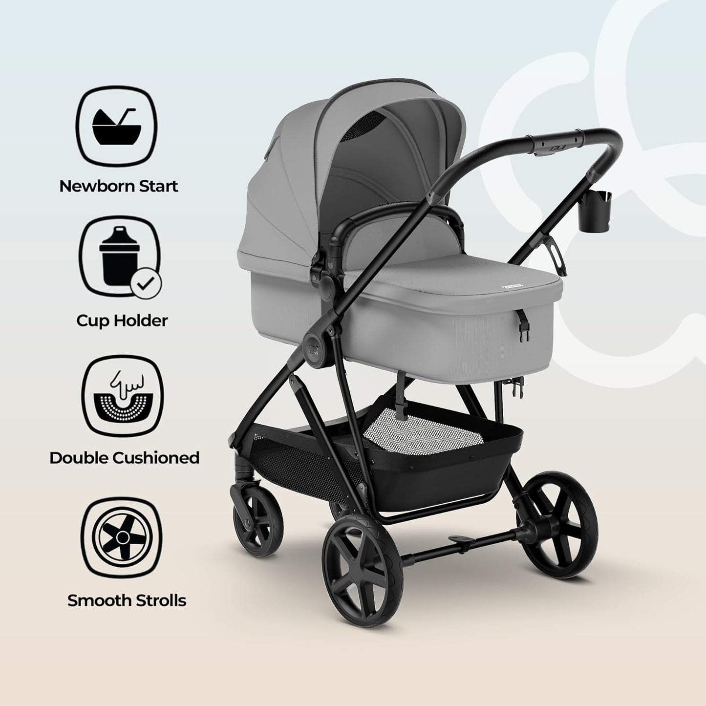 MAMA & BABY Rovee 2-in-1 Baby Stroller, Convertible Infant & Toddler Stroller with Reversible Seat, Large UPF 50+ Sun Canopy, Foldable Stroller with Shock-Absorbing Wheels & Storage Basket