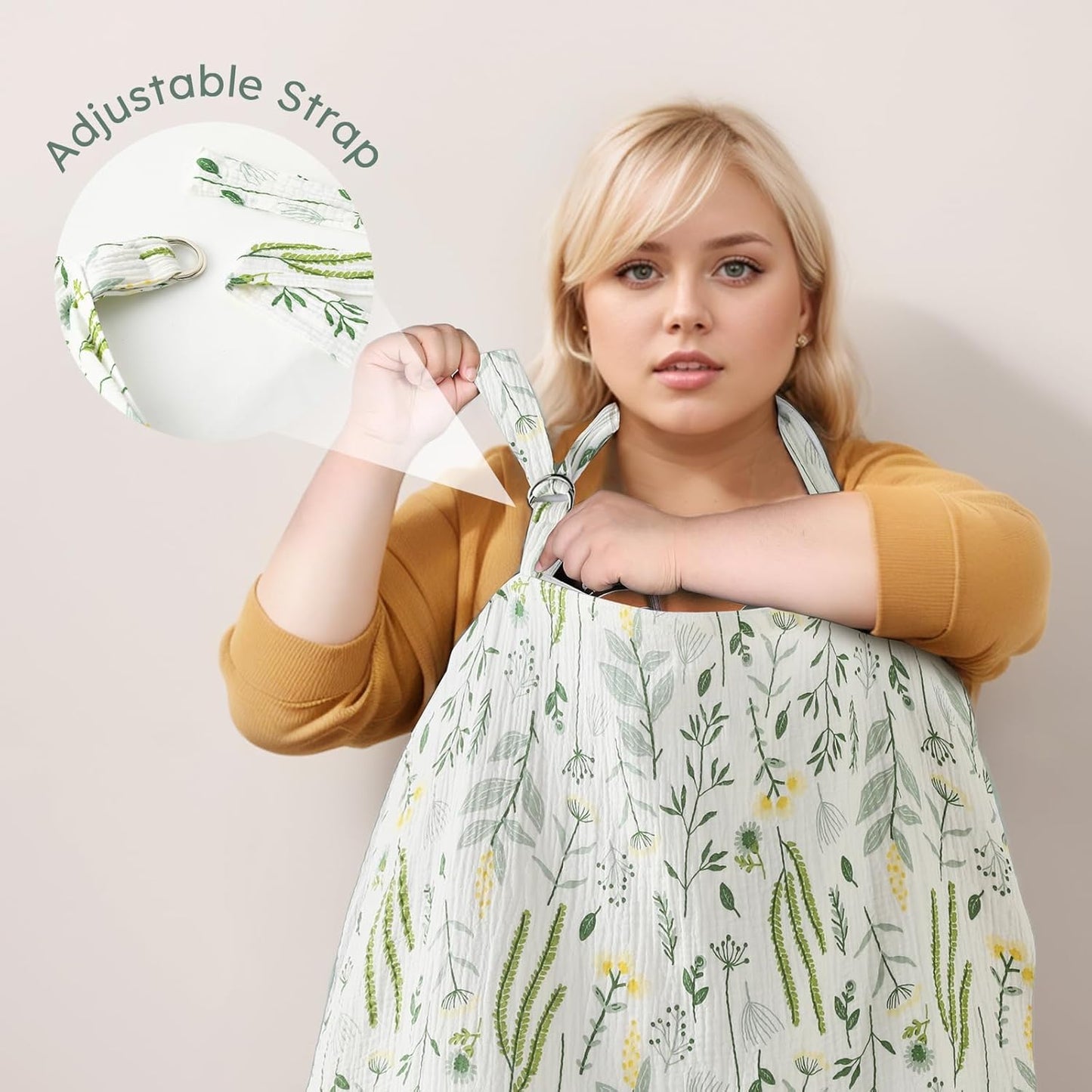 Yoofoss Muslin Nursing Cover for Breastfeeding, 100% Cotton Breastfeeding Cover with Arch Neckline, Soft Breathable Privacy Nursing Covers for Women, Multi-use Breastfeeding Essentials-Plants