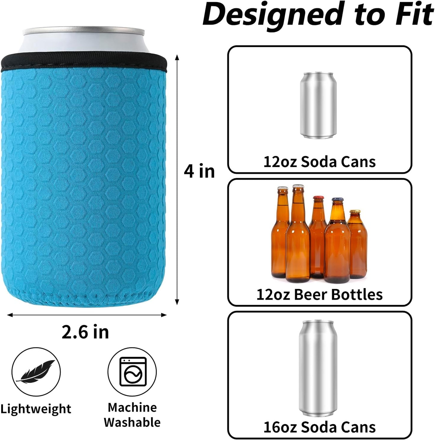 5 Pcs Insulated Can Sleeve, Reusable Can Cooler Sleeves, Non-slip Neoprene Beer Bottle Cover Holder for 12oz Standard Can Soda and Beer (Hexagon pattern)