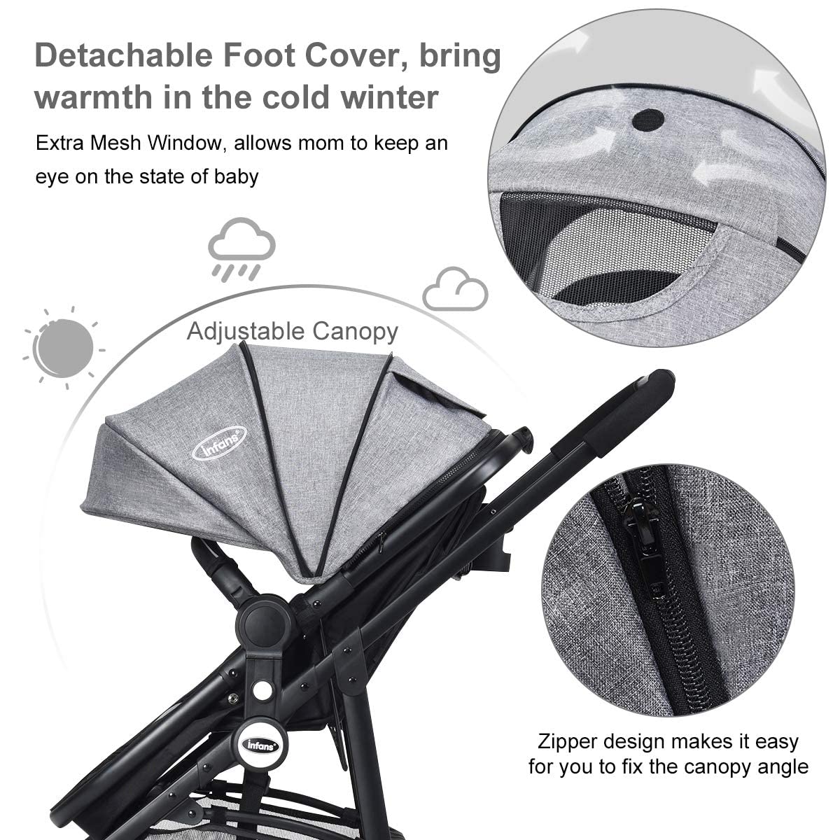 INFANS 2 in 1 Baby Stroller, High Landscape Infant Stroller & Reversible Bassinet Pram, Foldable Pushchair with Adjustable Canopy, Cup Holder, Storage Basket, Suspension Wheels (Volcanic Ash)