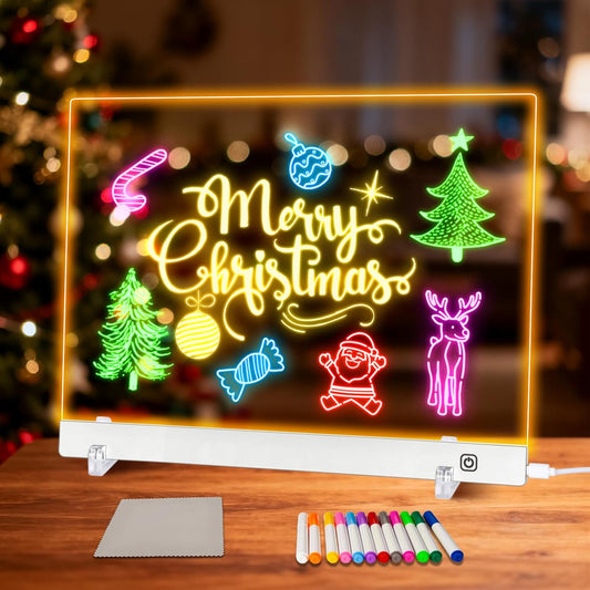 LED Note Board with Colors, Led Drawing Board for Kids, Light Up Acrylic Dry Erase Boards with Stand, Christmas & Birthday Gifts for Girls/Teens (White, 15.7" x 11.8")