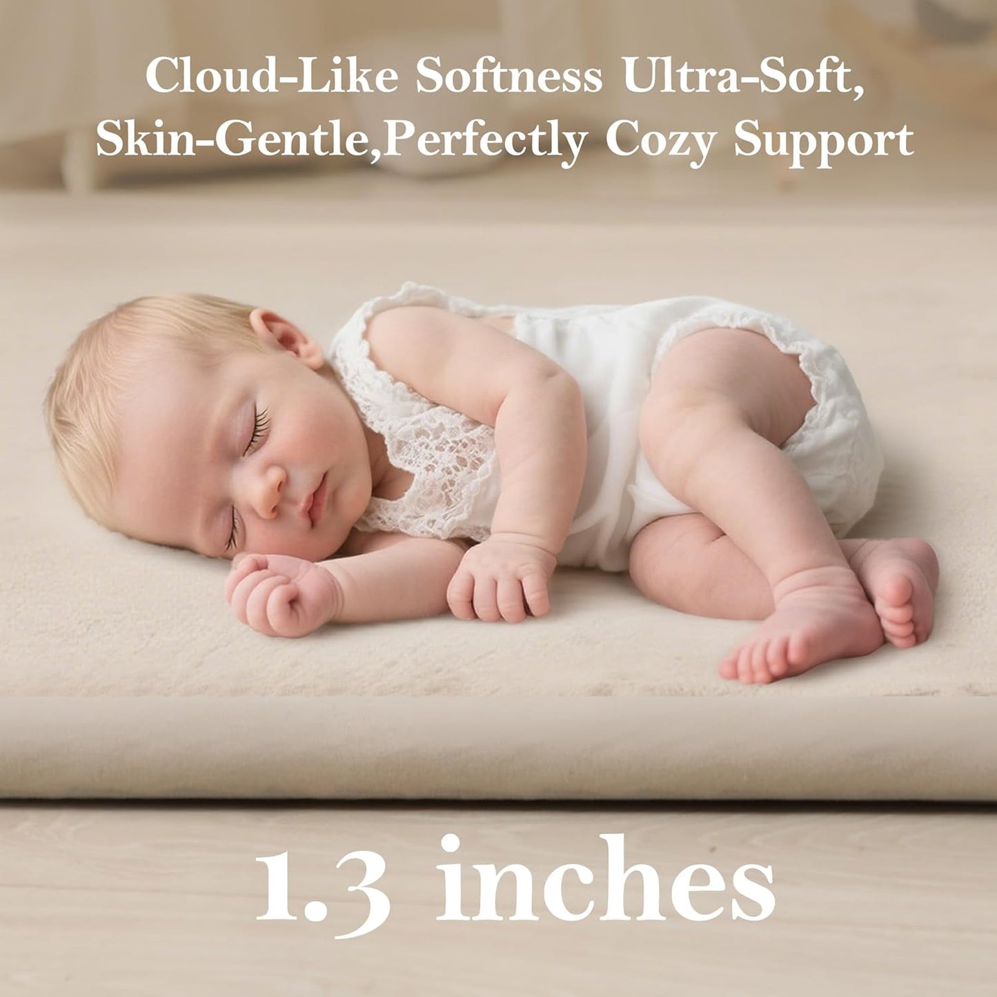 Ultra Soft Baby Play Mat for Floor, 50 X 50x 1.3" Memory Foam Playpen Mat,Tummy Time Mat with Non-Slip Backing, Baby Crawling Mat Child Nursery Rug for Infant, Toddlers, Kids (Beige)