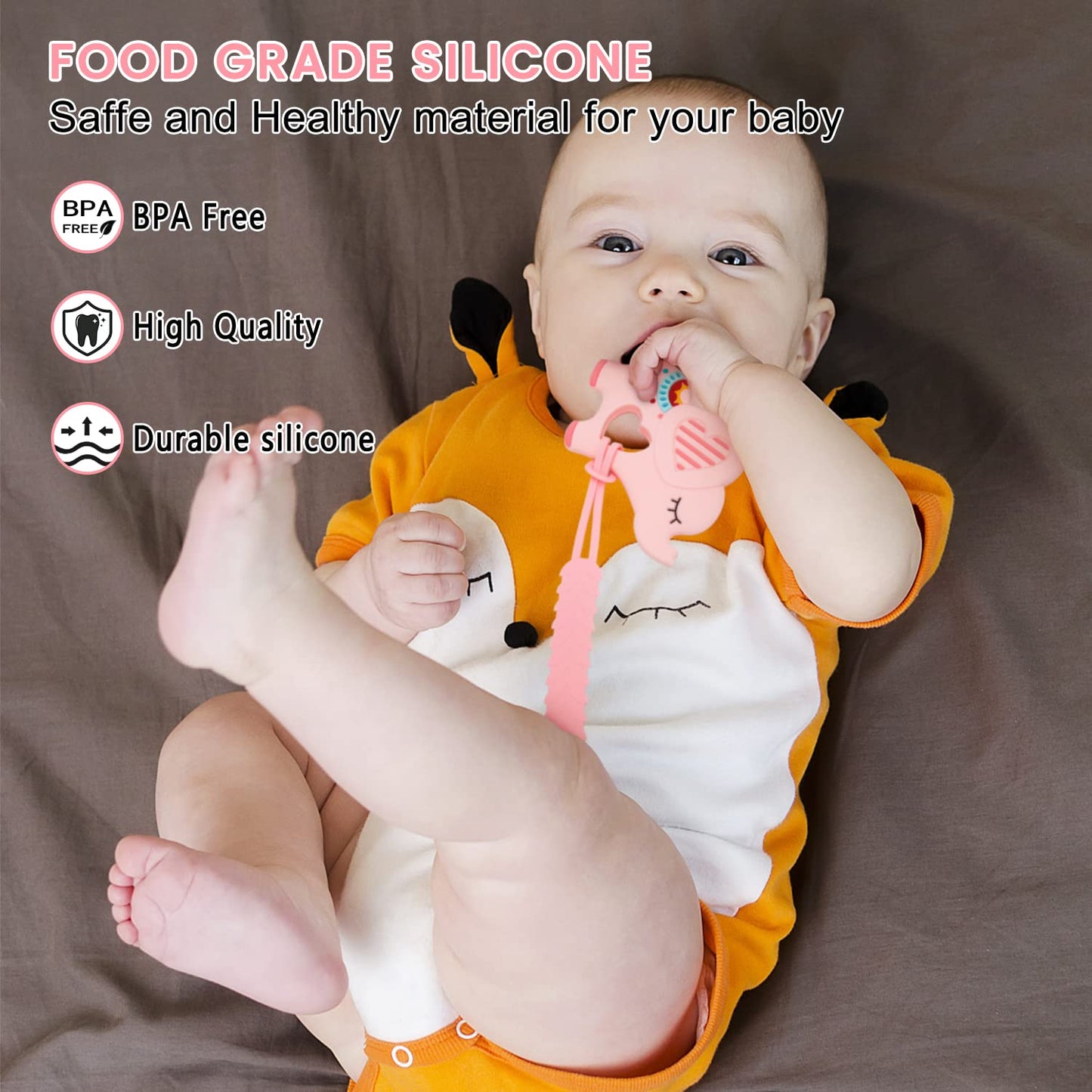 Teething Toys for Babies 0-6 6-12 Months Baby Teethers with Clip Silicone Baby Teether Toys for Boys and Girls Infant Teething Relief for Teething Elephant Shape, Pink