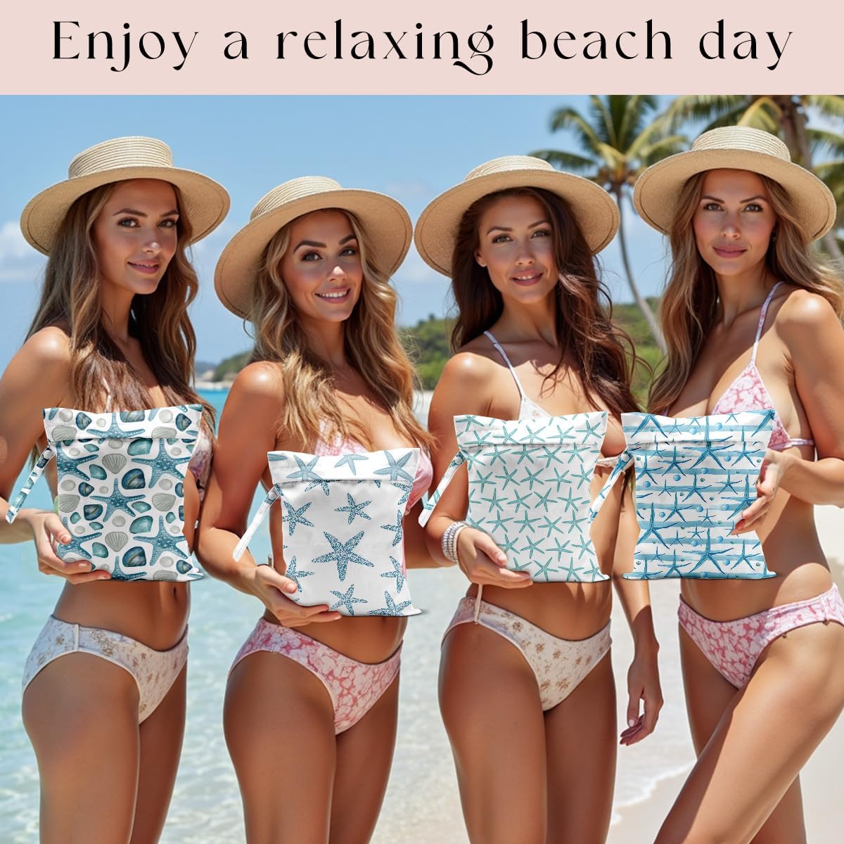 4 Pcs Wet Bag, Wet Dry Bag, Waterproof Bag, Swimsuit, Beach Bag, Wet Bag for Pool, Beach, Diapers, Nanobag, Cruise Ship Essentials, Starfish Accessories Travel Essentials for Women