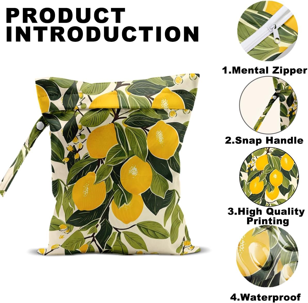 Summer Lemon Wet Bag 12x10 Inch, Rustic Lemon Waterproof Travel Laundry Bags, Washable Reusable Wet Dry Bag for Swimsuit Beach Diapers Dirty Yoga Gym Clothes, Plant Gifts for Women Friend