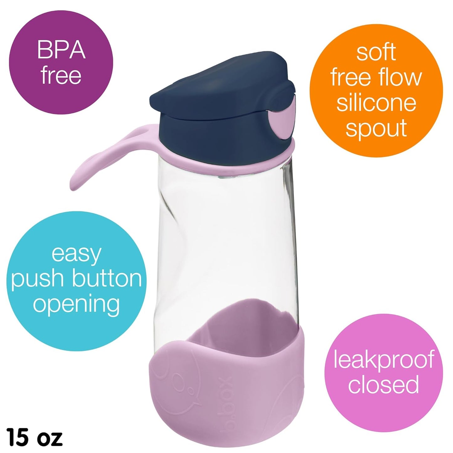 b.box 15 oz Sport Spout Kids Water Bottle for School, Sports, Travel, Daycare. Leakproof, Spill Proof, Dishwasher Safe. Easy Grip Triangle Shape, Durable Tritan Material. BPA Free.
