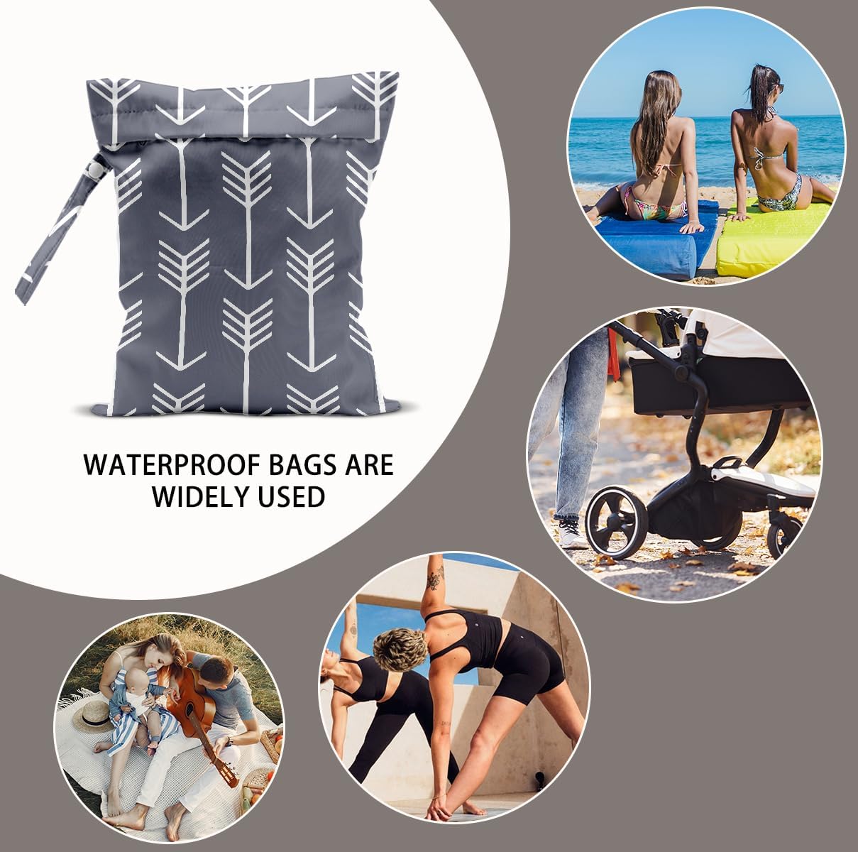 2Pcs Arrow Print Wet Bags, Wet Dry Bag Reusable Zipper Pouch for Swimsuit, Diapers, Travel, Pool, Beach, Dirty Yoga Gym Clothes, Toiletries, Waterproof Birthday Christmas Gifts