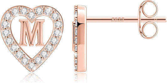 Anoup Christmas Gifts for Grandkids Girls Earrings - S925 Sterling Silver Post CZ Hypoallergenic Stud Heart Initial Earrings for Women Kids Jewelry Stocking Stuffers for Teen Girls Birthday Gifts