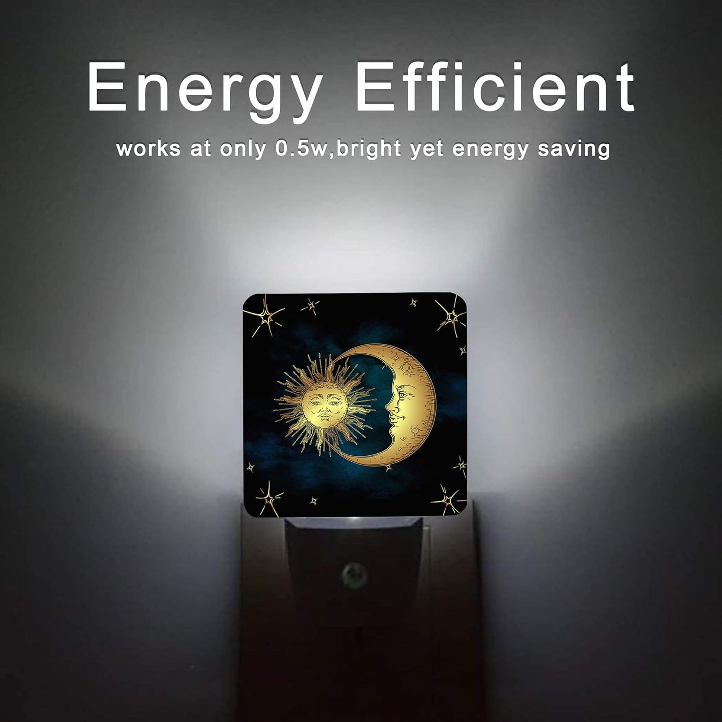 Celestial Moon Golden Sun Night Light,Boho Chic Stars Night Lights Plug into Wall with Dusk to Dawn Light Sensors 0.5W Dim Night-Lights for Bedroom